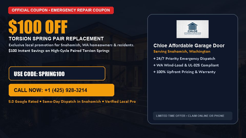 Chloe Affordable Garage Door $100 OFF Dual Torsion Spring Replacement