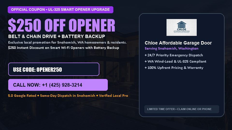 Chloe Affordable Garage Door $250 OFF Premium LiftMaster Opener Installation